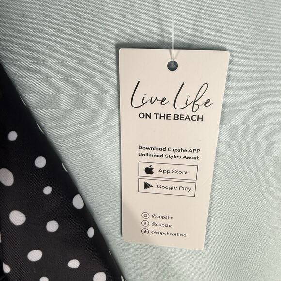 NWT Cupshe Scalloped Tankini Swim Top Size MEDIUM Blk/Wht Retro Beach Polka Dot - Picture 9 of 12